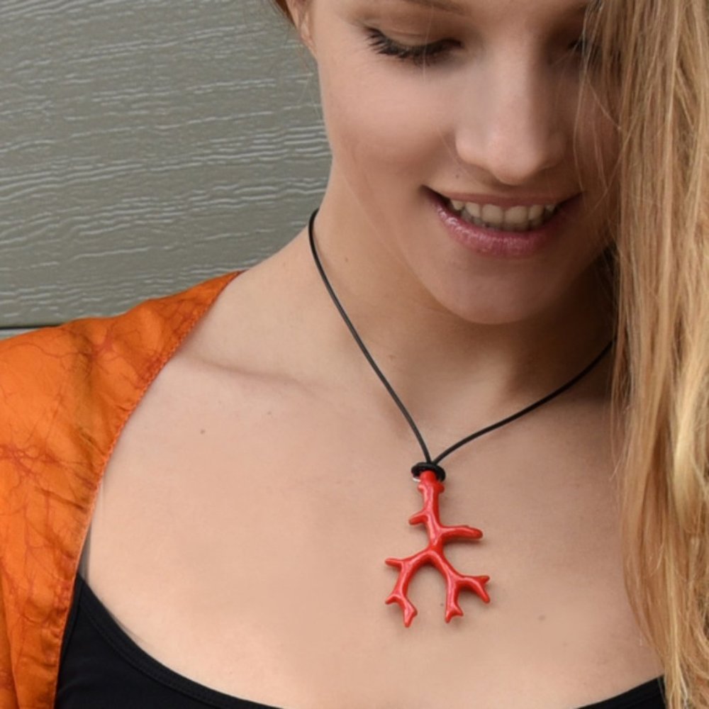 Anthropologie Jewelry Coral Branch Resin Pendant Tropical Boho Black Cord